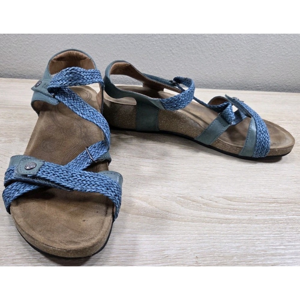 Taos Braided Leather Comfort Sandals Blue Green Size 9